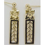 14k Gold Maile Hawaiian Post Earrings with Black Enamel Border 1.9g